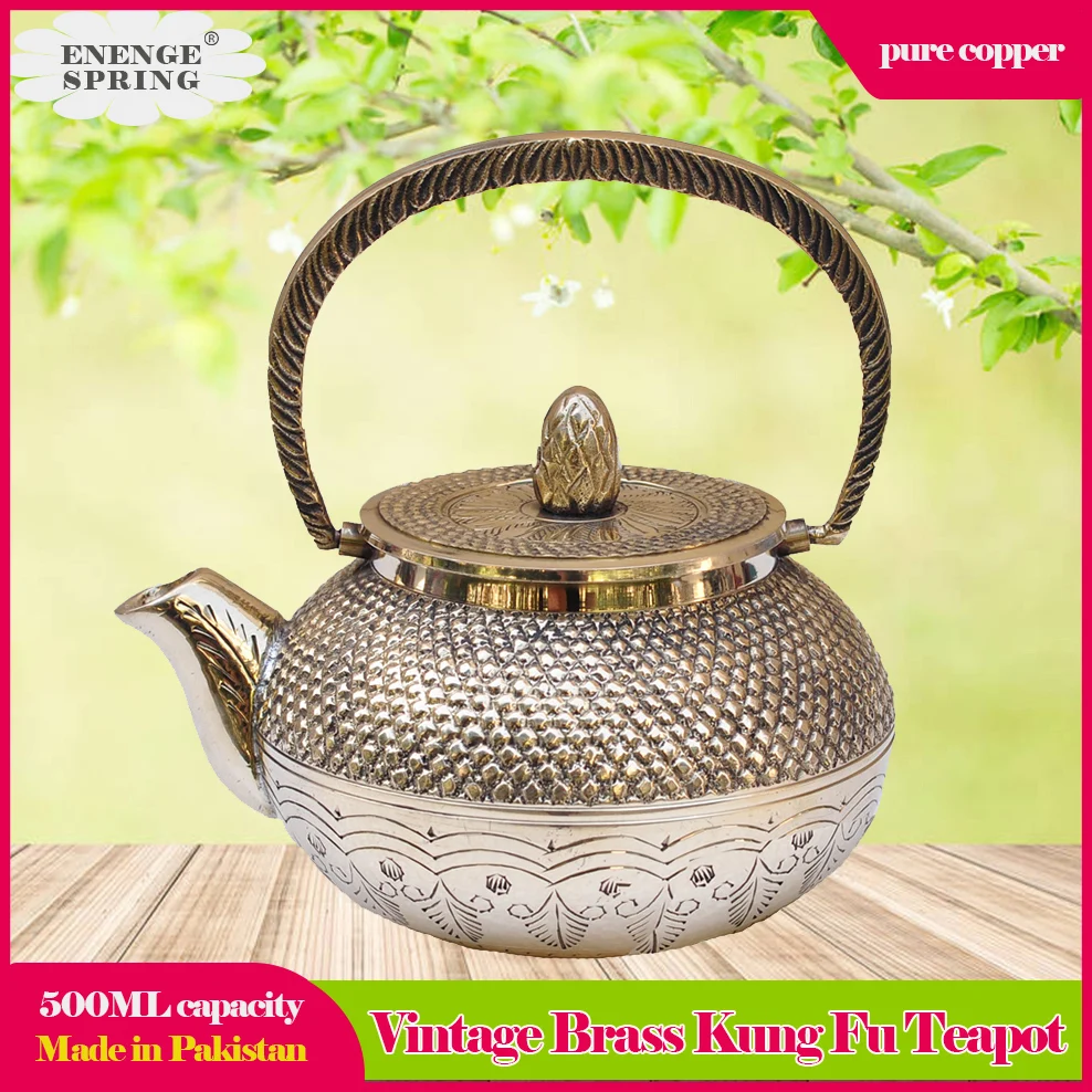 

500ml Pakistani Copper Teapot Vintage Pure Brass Flat-Bottomed Kettle Small Boiling Water Kettle Tea Infuser Kung Fu Tea Set