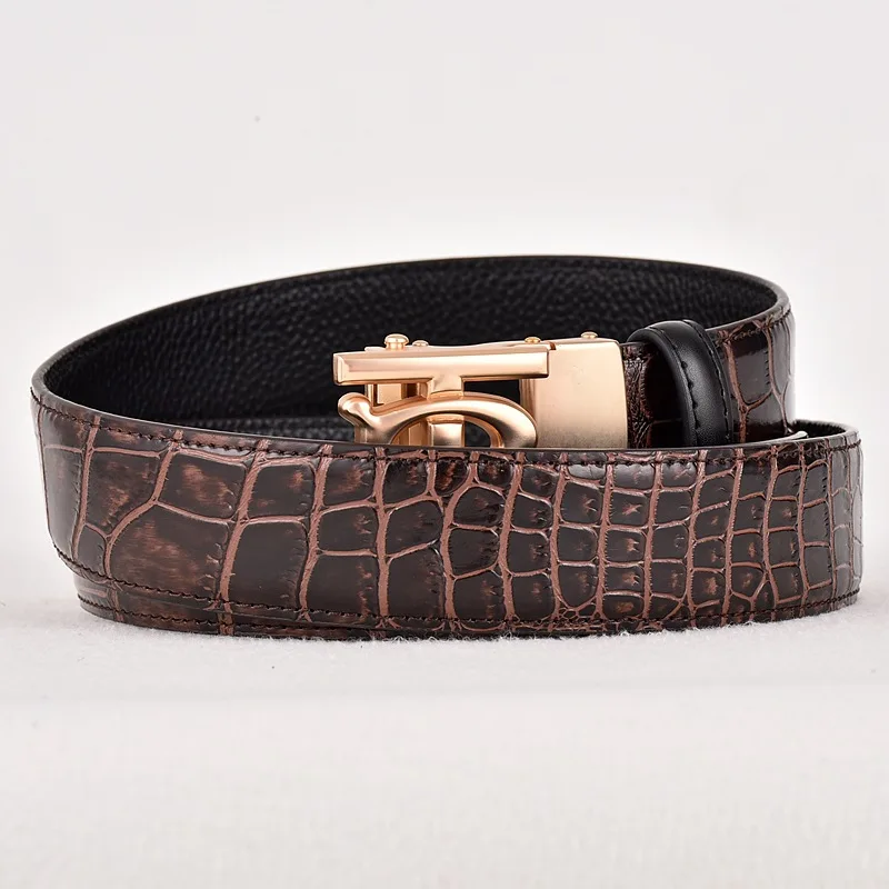 Automatic buckle gold with crocodile pattern Brown