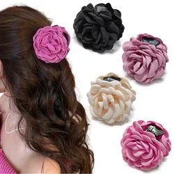 Vibrant Cotton Rose Flower Hair Claw Clips - Medium Size Shark Clamp (S16-)