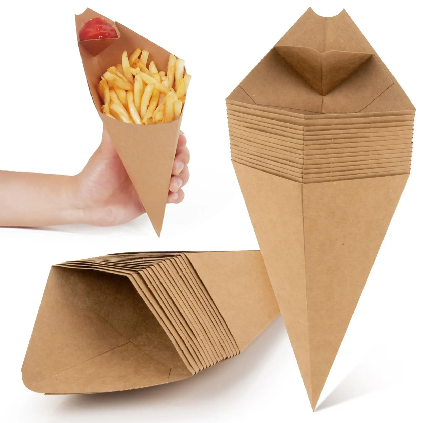 Disposable French Fry Cones – Kraft Paper Snack Holders for Popcorn, Nachos, Fries, and... - SKU CCC16555 - UGI Packaging