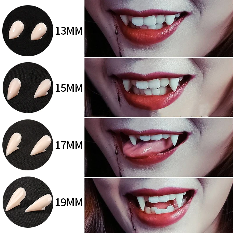 Set De 3 Pares De Colmillos De Vampiro Realistas De 13, 15 Y 17 Mm Con Pegamento, Ideales Para Halloween