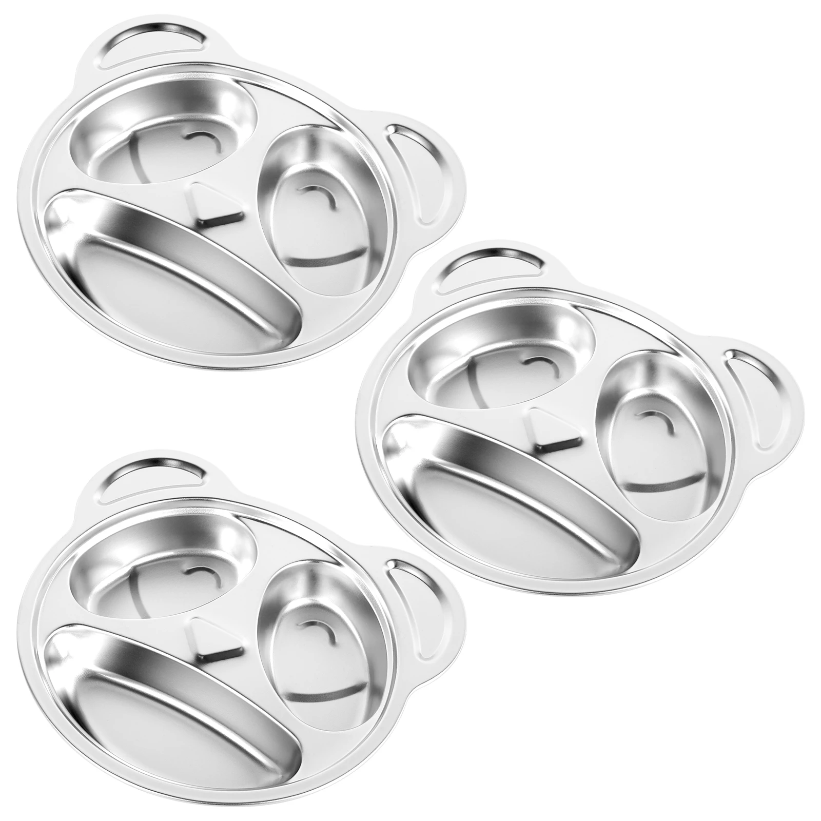 3Pcs Stainless Steel Divided Plates for Adults Kids 3 Sections Lovely Panda Shape Divided Plates Dishwasher Safe Metal