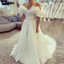 

Fivsole New Organza Long Wedding Dress Short Sleeves Off The Shoulder Long Country Princess Bride Bridal Dresse Robe De Mariée