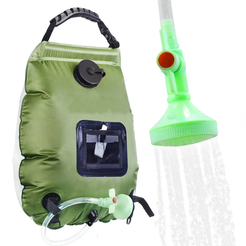 20L Outdoor Camping Bath Water Bag Shower  Solar Heat Absorption Army Green 5 Gallon Shower Bag Toiletries