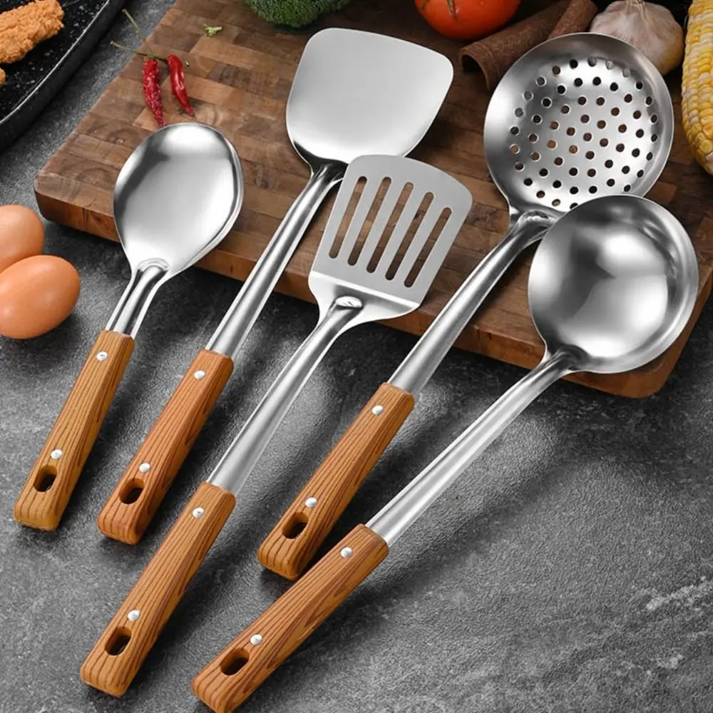 304 Long Handle Stainless Steel Wok Spatula Cooking Equpment Kitchen Utensils Slotted Rice Spoon Cookware Anti-scald Turners