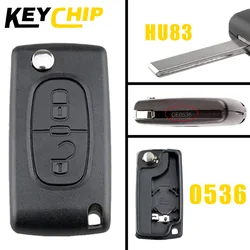 Enhanced Flip Remote Car Key Shell Case for Peugeot LOGO (2 Btns - 0536 - HU83)