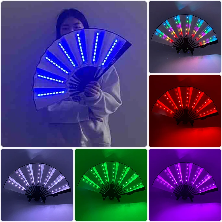 

USB Перезаряжаемый Светодиодный светящийся вентилятор, светящийся Складной вентилятор, цветной светодиодный вентилятор для танцев, представлений диджея, яркий вентилятор, Складной вентилятор