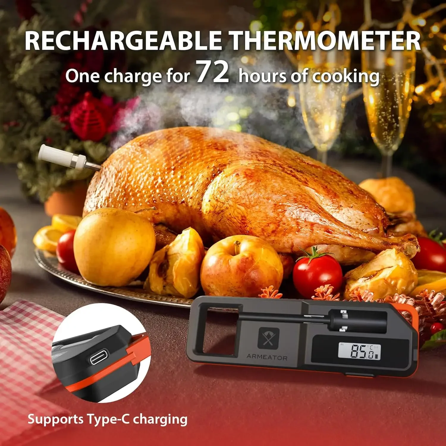 Wireless Meat Thermometer Digital Bluetooth Probe Support Mobile APP with LCD Screen & Magnetic for BBQ Beef Lamb Chicken 3