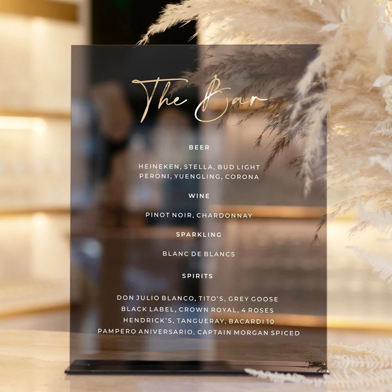 Smokey Black Wedding Bar Sign,Wedding Drinks Menu,Wedding Bar Menu Sign,Smokey Black Acrylic Sign,Table decoration mariages