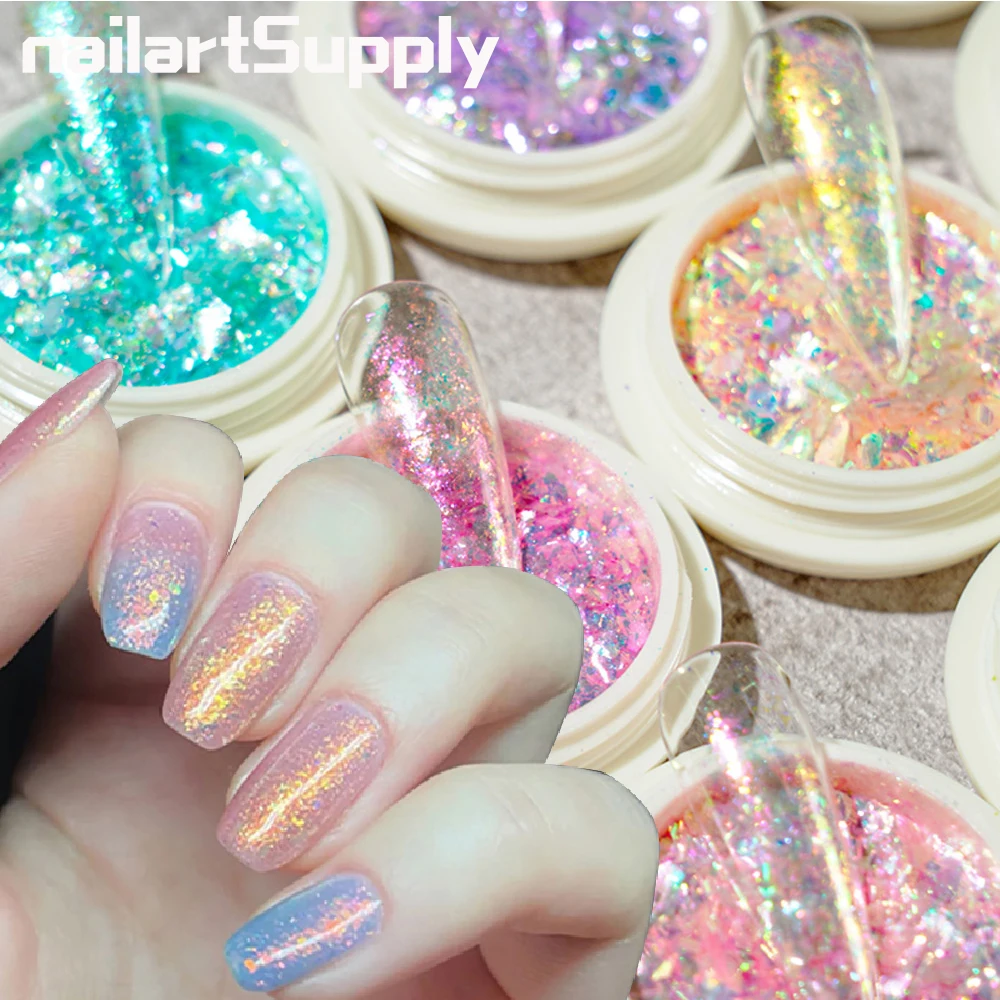 

1Jar Unicorn Irregular Foil Glitter Fancy Chrome Nail Flashing Flake Mermaid Fragile Opal Nail Paillettes Aurora Manicure Foil
