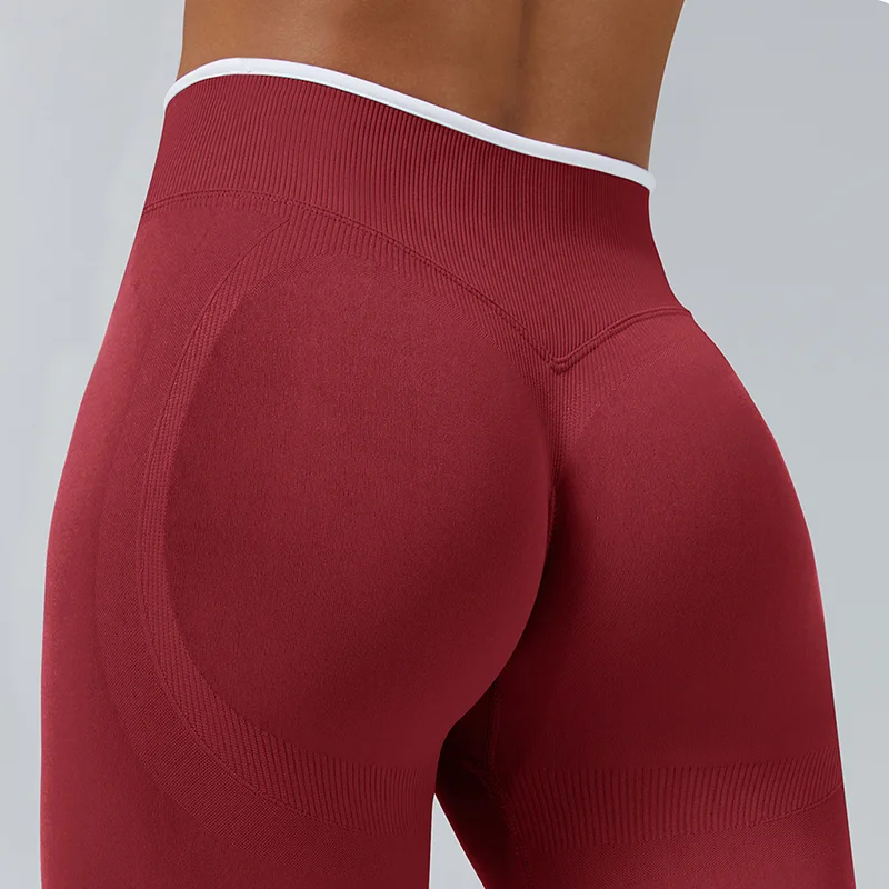 Frauen Nahtlose Gym Einfarbig Sport Hosen Weiß Rand Taille Enge Hohe Taille Hüfte Heben Hosen Lauftraining Leggings – Detail 7