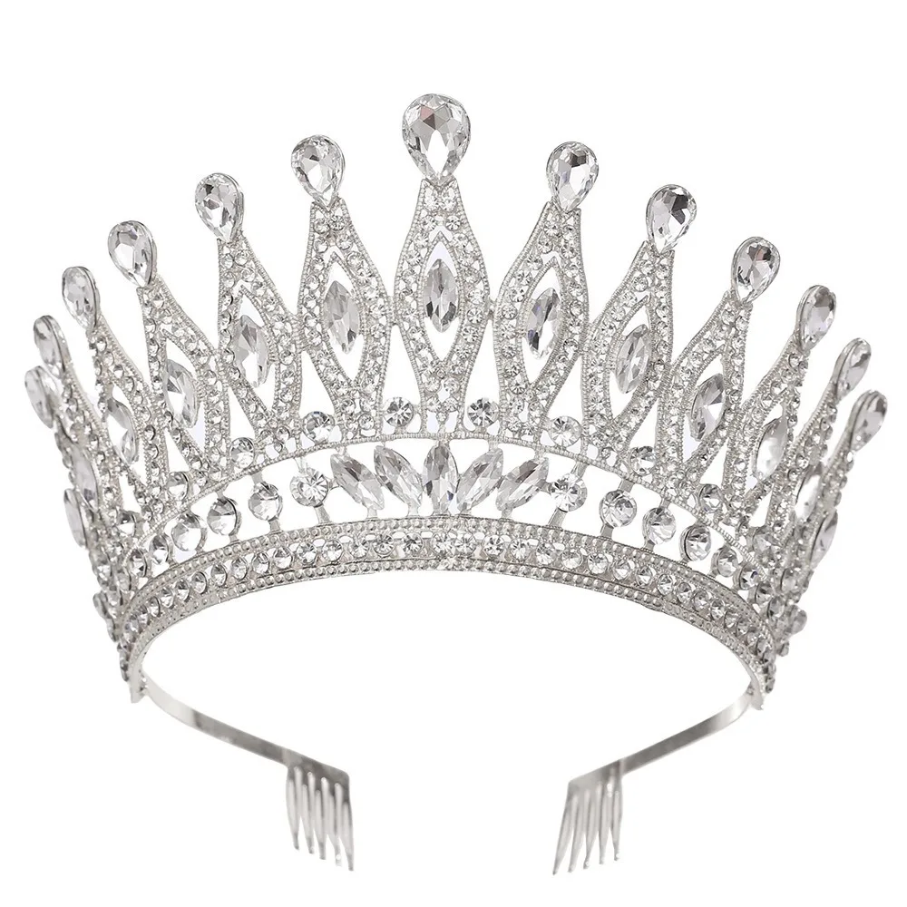 Luxury Baroque Queen Crystal Crowns Rhinestone Tiaras Bride Headdress With Comb Wedding Crown Headwear_voghion.com