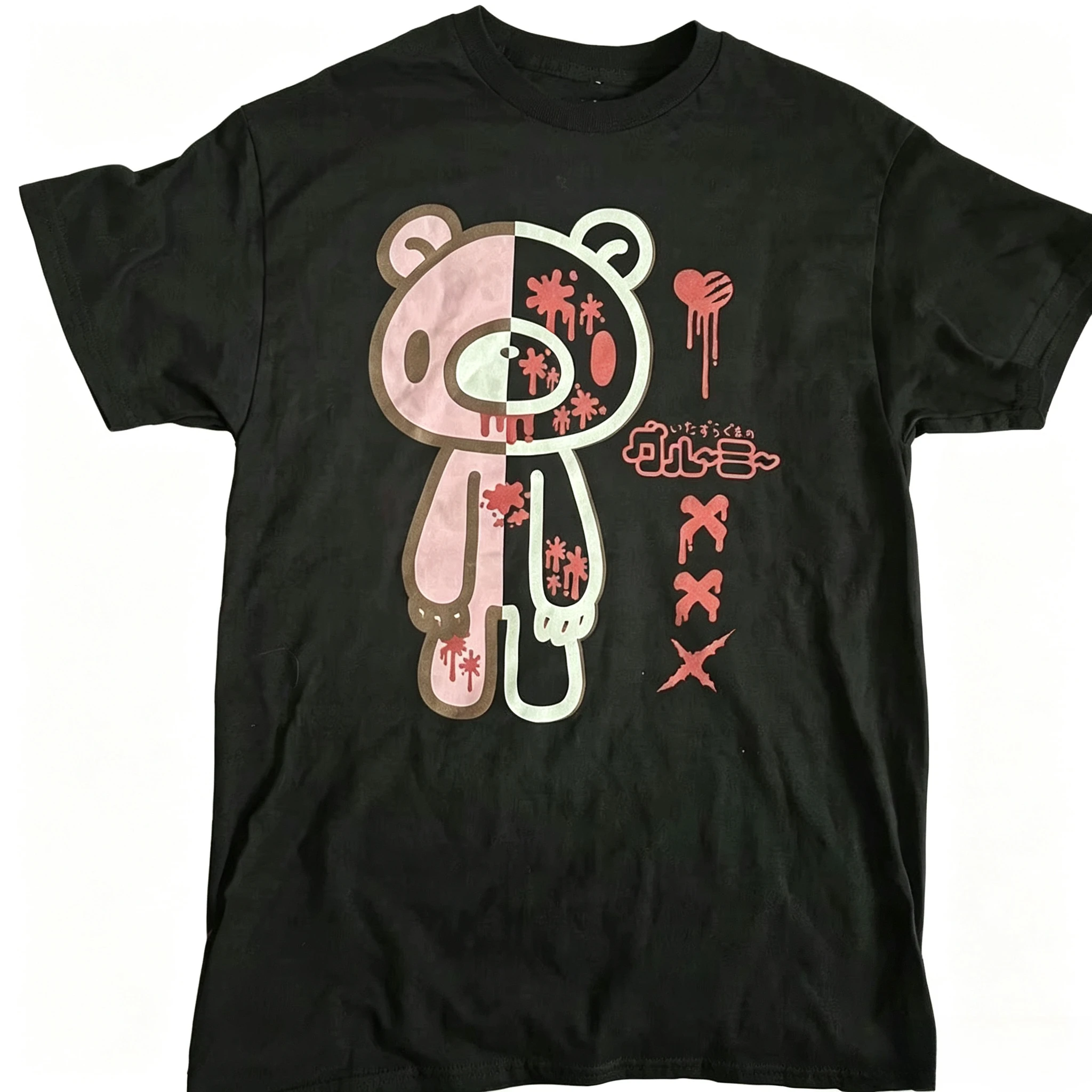 Modisches Harajuku Sommer Retro Y2K Shirt mit Cartoon-Bären-Print, Rundhals-Kurzarm-T-Shirt für Damen, lässige Alltags- und Streetwear