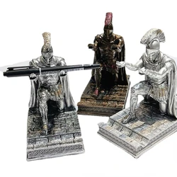 Executive Knight Pen Holder With Helmet Bronze Statue Pen Holder Armor Roman Knight Kneeling Pen Holder Mobile Phone Holder