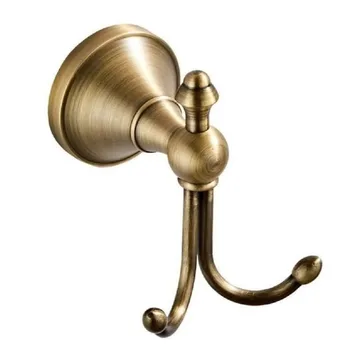 Vintage Household Wall Mounted Towel Hooks Antique Brass Bathroom Robe Coat Hanger with Brushed Double Hooks 2