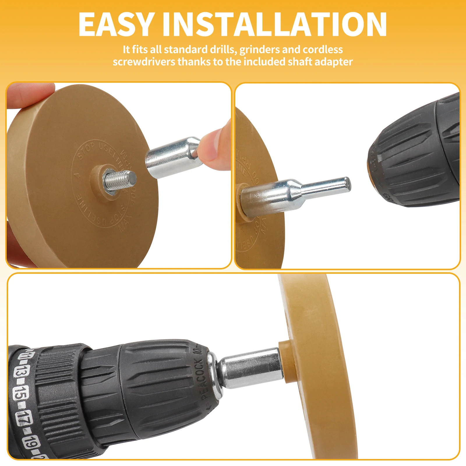 SIFANG 90/100 mm Auto-Radiergummi-Rad-Klebstoffentferner, glattes Bohrmaschinen-Adapter, Werkzeug zum Entfernen von Farbe und Vinyl-Aufkleber für die Autoreparatur – Detail 6