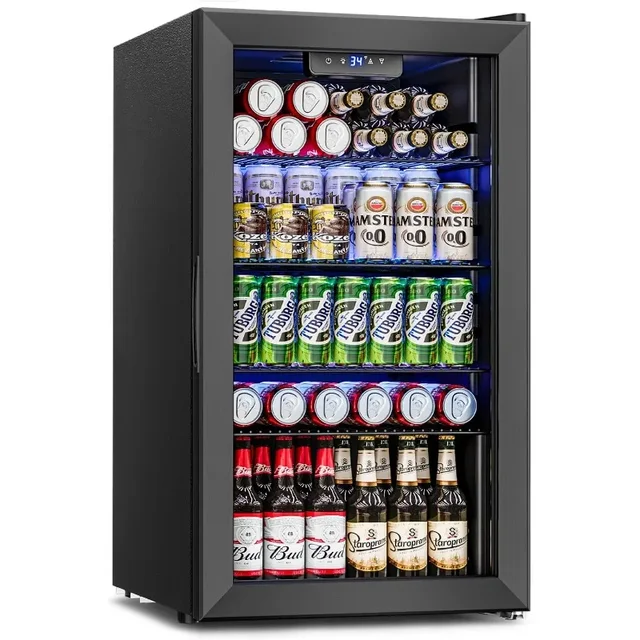 Beverage Refrigerator and Cooler - 126 Can Mini Fridge Glass Door for Soda Beer Wine - Freestanding Beverage Fridge for Bedroom 1