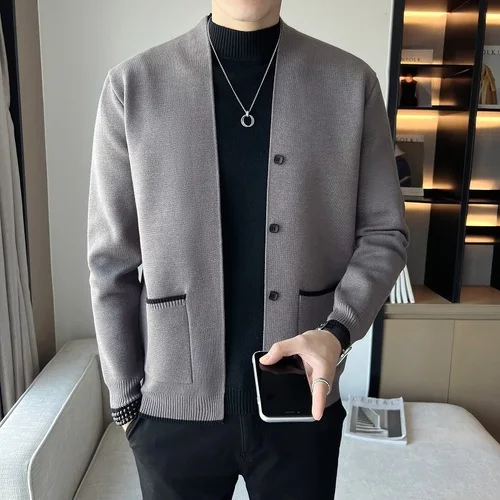 thumbnail image 1 of Nueva chaqueta tipo suéter de primavera y otoño para hombre, chaqueta tipo cárdigan de punto de alta calidad, 1 of 5