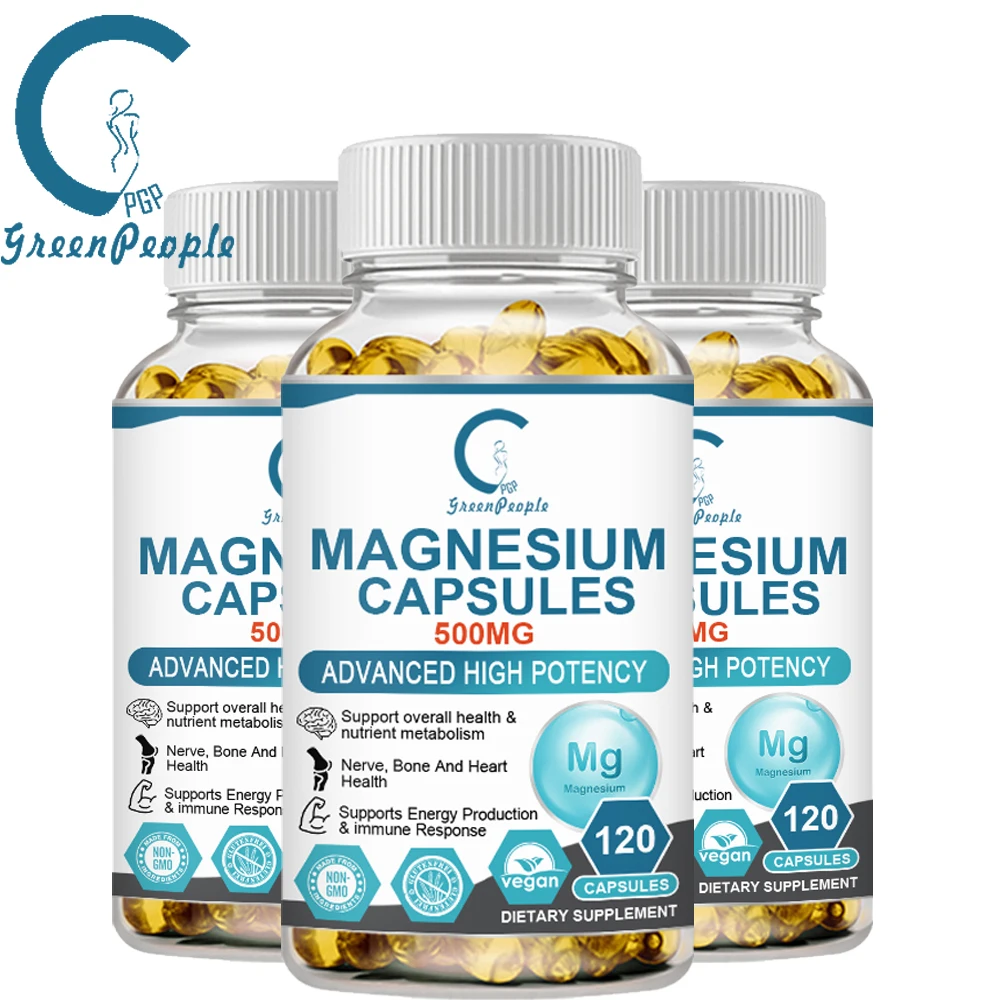 

GPGP Greenpeople Magnesium Capsules High Potency Supplement Magnesium Immune,Muscle,Leg Cramps,Relaxation Healthy Food