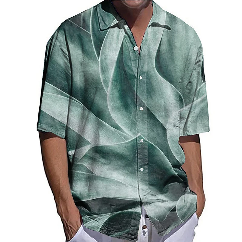 럭셔리 남성 셔츠, 캐주얼 오버사이즈 코코넛 나무 프린트 셔츠, 하프 슬리브 탑 파티 하와이안 의류 가디건 셔츠