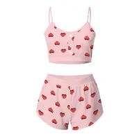 Love Printed Lace Sling Crop Tops and Shorts Summer 2-Piece Pajama Set Women Sleepwear Home Clothes Loungewear Pijamas 4