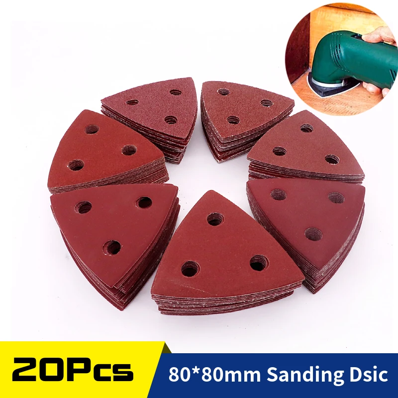 

20PCS Triangle Sanding Disc 3.15 Inch Hook and Loop 90mm Sandpaper 3 Holes For Wood Detail Oscillating Tools Sander 40-400 Grit