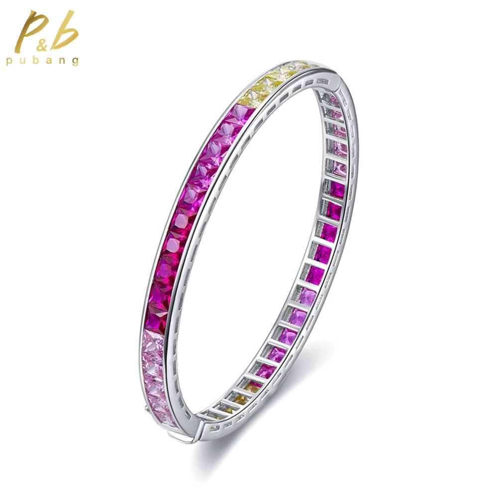 

PuBang Fine Jewelry Solid 925 Sterling Silver Mix Color Gem Created Moissanite Bracelet for Women Anniversary Gift Drop Shipping