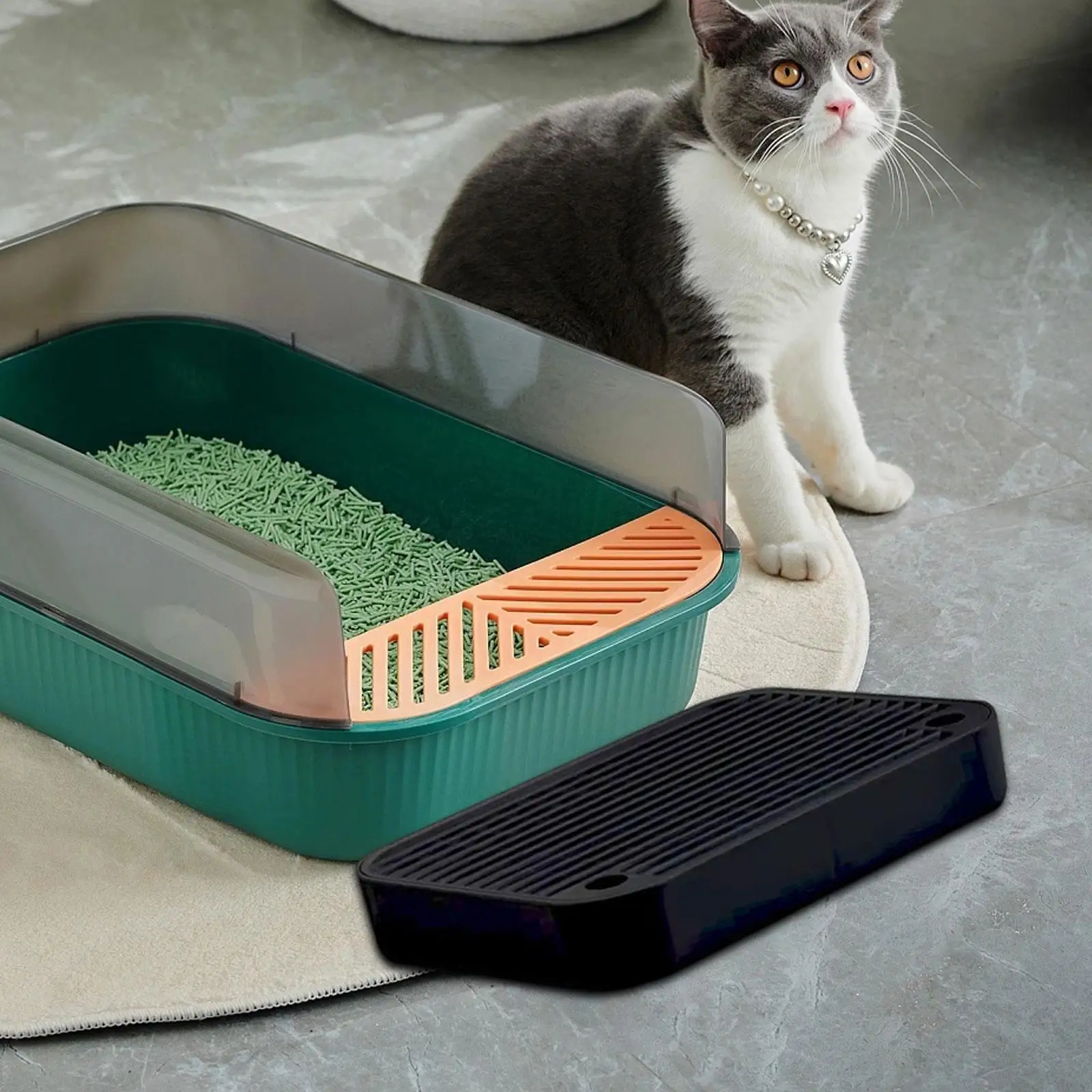 Cat litter box, foot board, stays tidy, detachable, portable, easy to clean,
