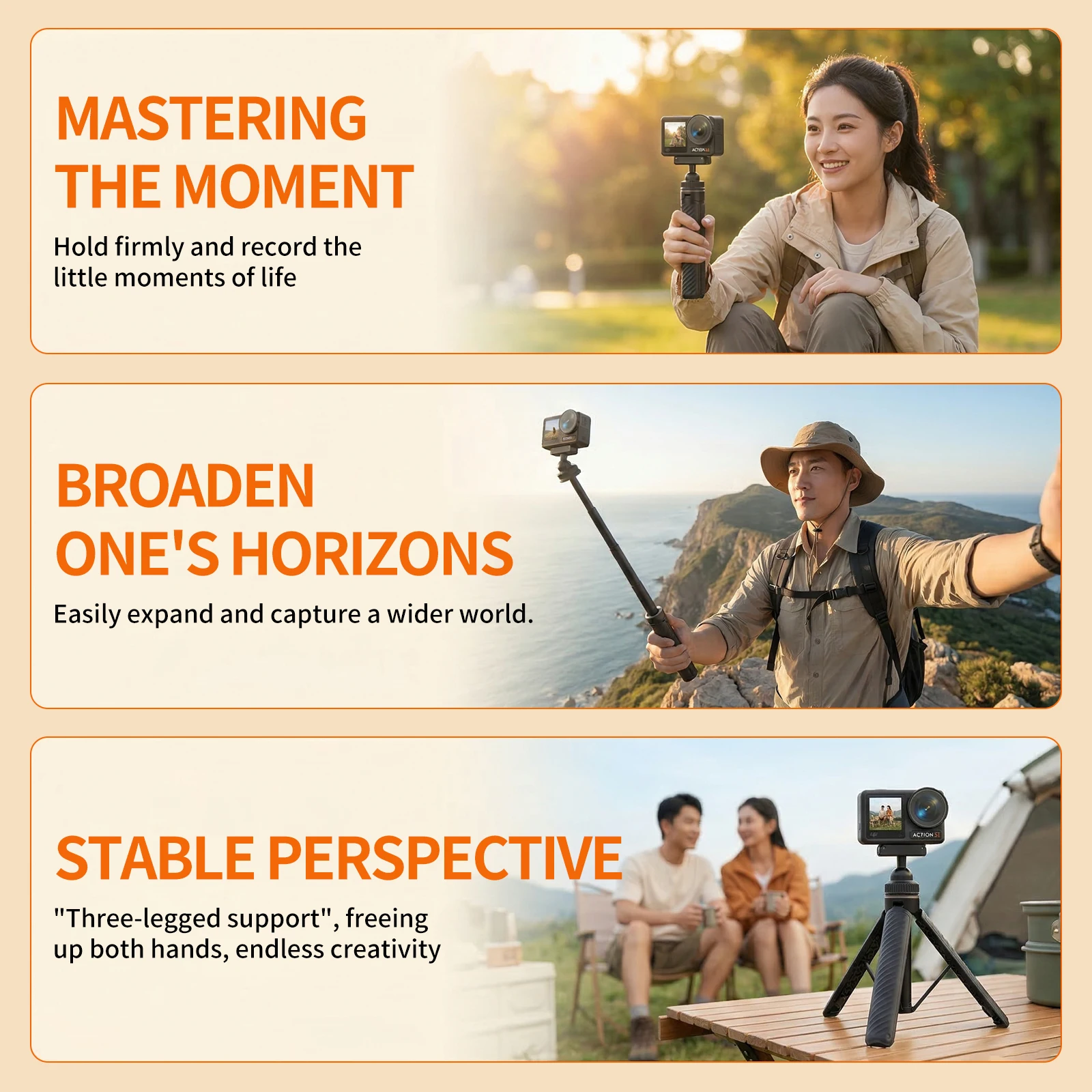 Adjustable Mini Tripod Stand and Selfie Stick, 20-67cm Length