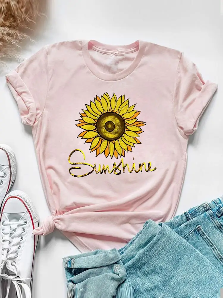 Sweet Watercolor Flower 90s Clothing Short Sleeve Tee Top Summer Graphic T Shirt Women Fashion Casual Female Print T-shirt
