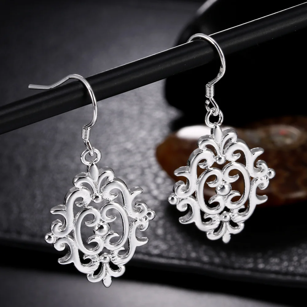 

Hot 925 Sterling Silver elegant Retro window grilles earrings for women high quality fashion party wedding Jewelry Holiday gifts