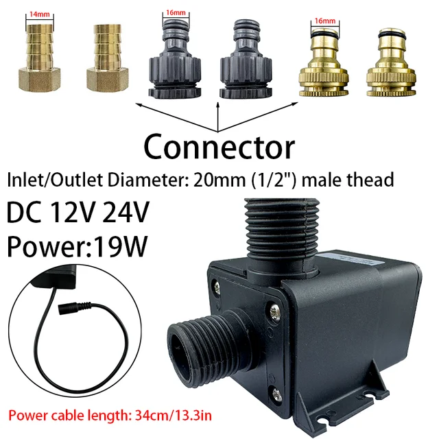 ปั๊มน้ำขนาดเล็ก DC 12V 19W 800L/ชม. มอเตอร์แบบไร้แปรงถ่าน Air mancur kolam ปั๊มน้ำสำหรับตู้ปลาสวน 1