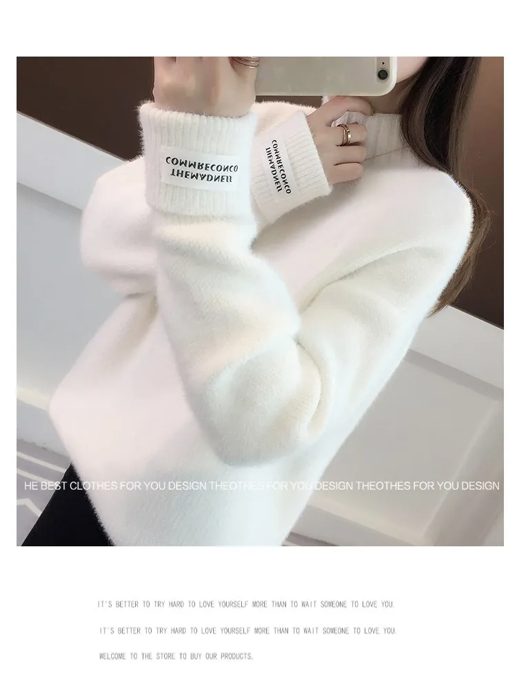 pink sweater 2022 Long Sleeve Women Turtleneck Sweater Autumn Winter Cashmere Thick Warm Oversized Sweater Knitted Jumper Top Pull Femme ladies sweater