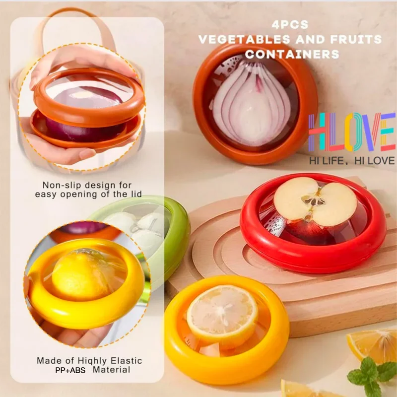 Description Picture 5 of itemFruit and Vegetable Preserves Clear Lid Containers - Red Green Orange Yellow Sealed Keepers for Avocado Tomato Onion Lemon
