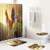 Home Waterproof Print Shower Curtain 4 Piece Carpet Cover Toilet Cover Bath Mat Pad Set Bathroom Curtain Bathroom Decoration 4