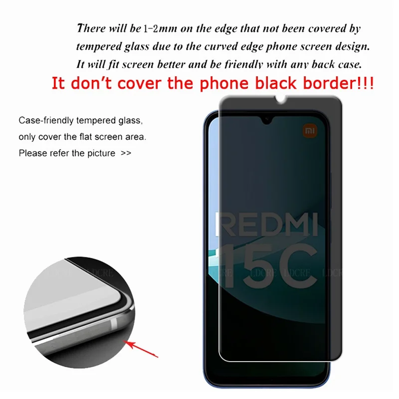 4Pcs Für Xiaomi Redmi 15C Glas Redmi 15C Screen Protector Telefon Schutzhülle 9H Abdeckung Privatsphäre Anti-Spy gehärtetem Glas Redmi 15C – Detail 2