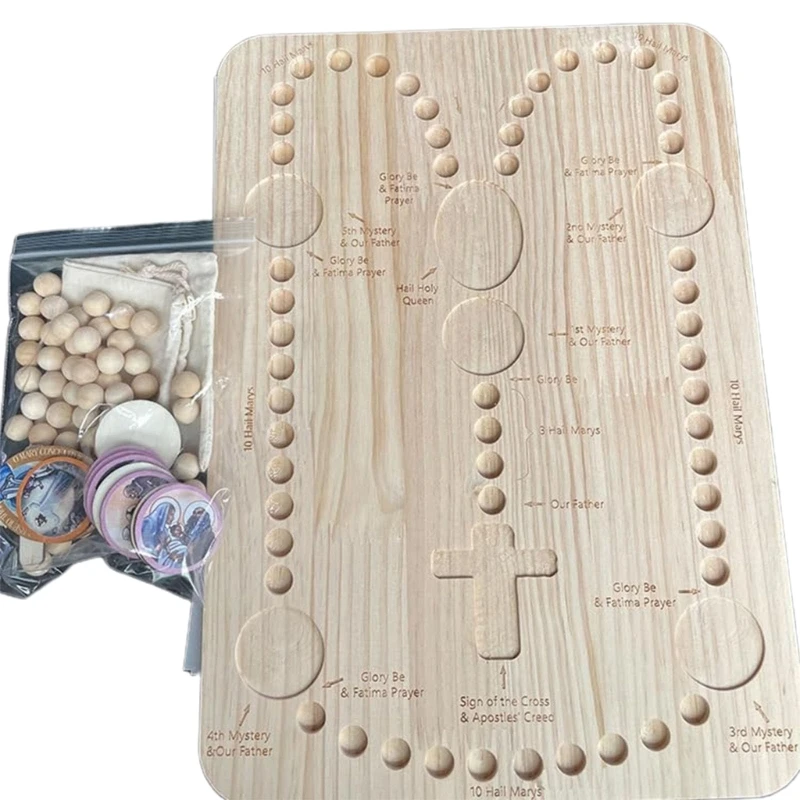 Prayer Bead Counting Board Set with Colorful Card Holder Convenient Wood Rosary Board Elegant Wood Beading Board DIY