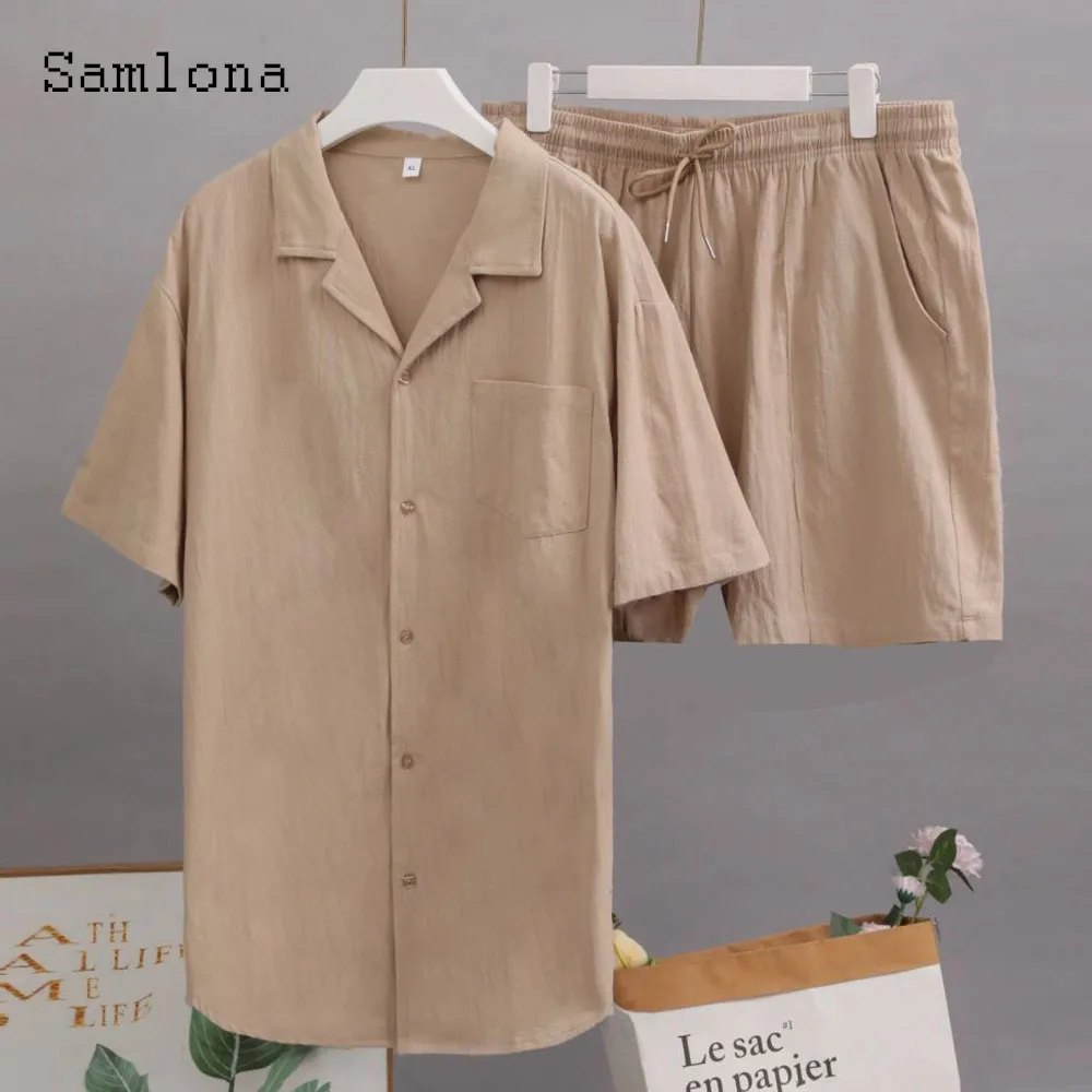 Plus Size 3xl Mens Casual Linen Two Piece Sets 2024 Western Style Fashion Shirts and White Shorts Suit Male Basic Tracksuits Set 2