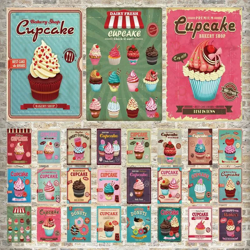

Cupcake Ice Cream Metal Plate Poster Vintage Rusted Tin Sign Wall Decor Restaurant Kitchen Buger Shop Art Iron Painting Plaques