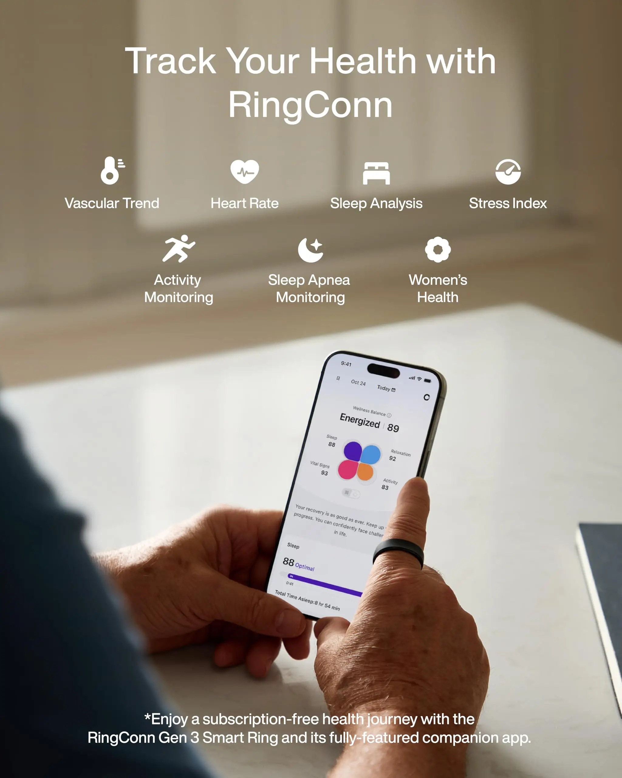 RingConn Gen 3, Smart Ring with Vascular Trends,  Vibration Alerts, Sleep, Fitness & Heart Rate, 14-Day Battery Life - 3