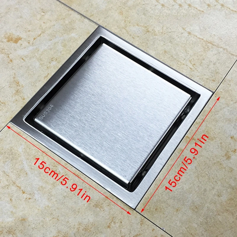 

Stainless Steel 15x15cm Square Shower Floor Drain Tile Insert Grate Invisible Dropship