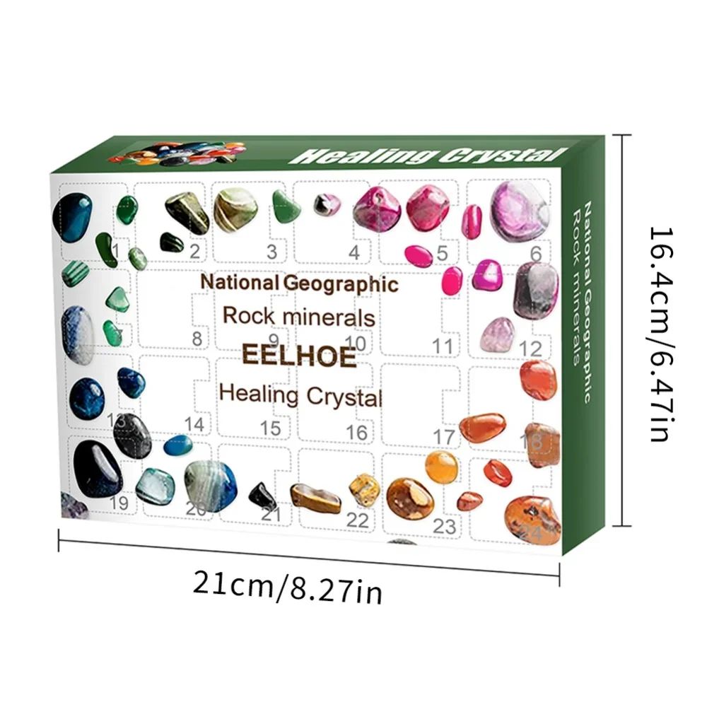 New Christmas Advent Calendar Healing Crystal Mineral Gift Box Kids with Rock Stone Collections Pebbles Polished Gravel