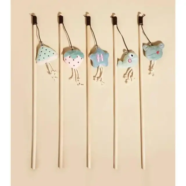 Cat Toy Cat Teaser Stick Handmade Cotton And Linen Woven Wooden Pole Cat Teaser Stick Cute Simulation Mouse Cat Interactive Toy 5