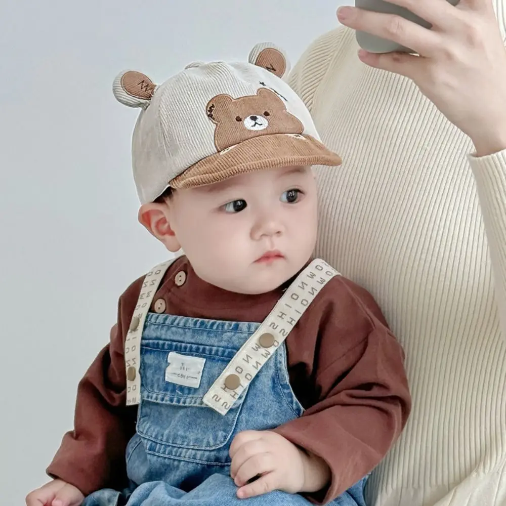 Sweet Cotton Infant Bucket Hat Wide Brim Cartoon Bear Baby Sunhat Kawaii Sunscreen Newborn Flat Cap Toddle
