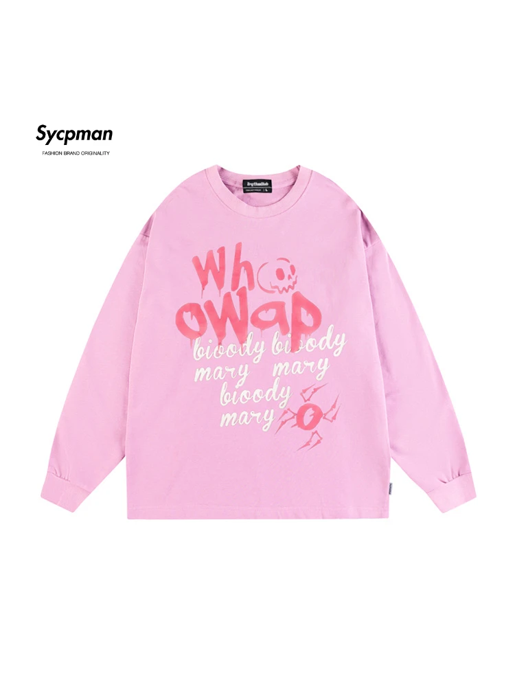 

Sycpman Foam Letter Printing Sweatshirt for Men and Women Autumn Loose Oversized Casual O-Neck Sweater Couple Streetwear