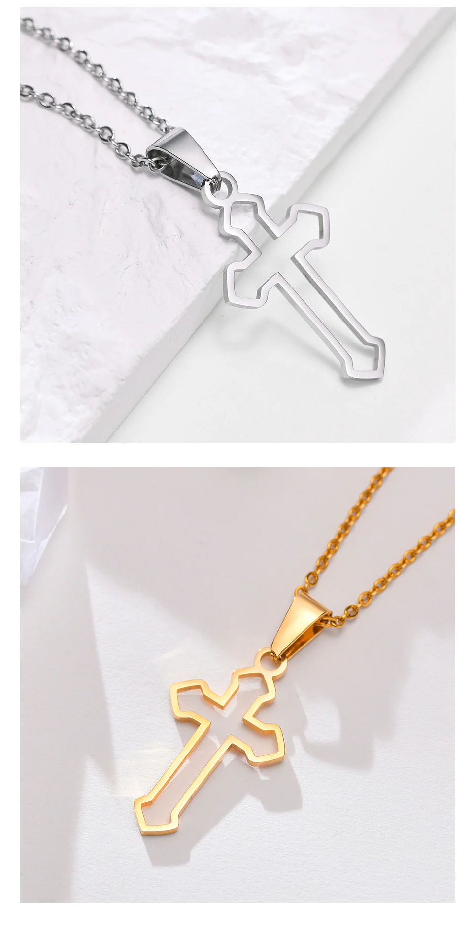 Männer Kreuz Halskette, Skizziert Kreuz Herren Anhänger, Edelstahl Hohl Kruzifix Umriss, Jesus Religiöse Bestätigung Schmuck – Detail 5