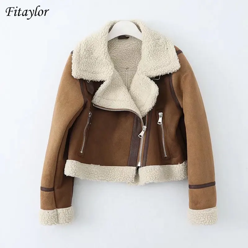 Fitaylor/Новинка Зимняя женская Байкерская короткая куртка из искусственной замши с