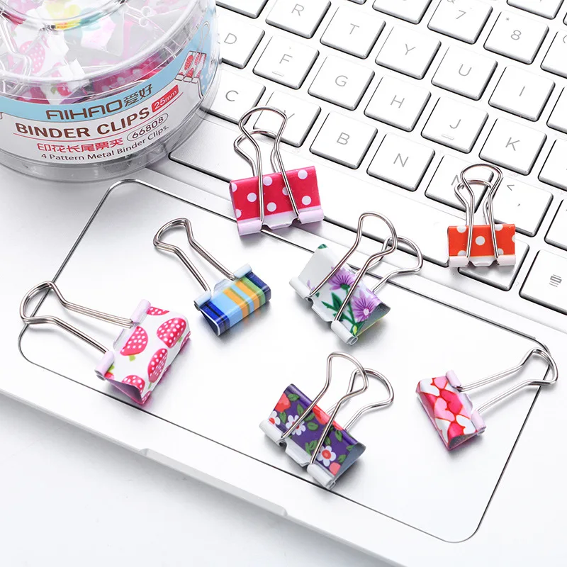 6Pcs 38mm 48mm Printed Metal Binder Clips Office School Binding Supplies Color Random binder clips metal clamp clips paper binders