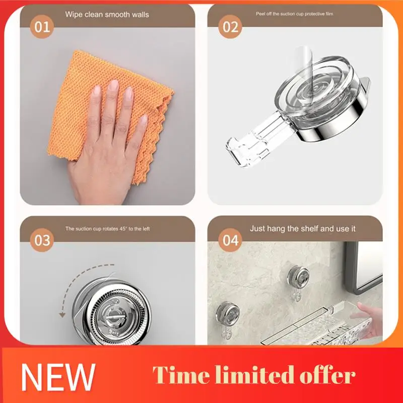No-Drill, Light Luxury Style Glacier Pattern Suction Cup Shelf,Bathroom Shower Organizer Durable Transparent Fan Style