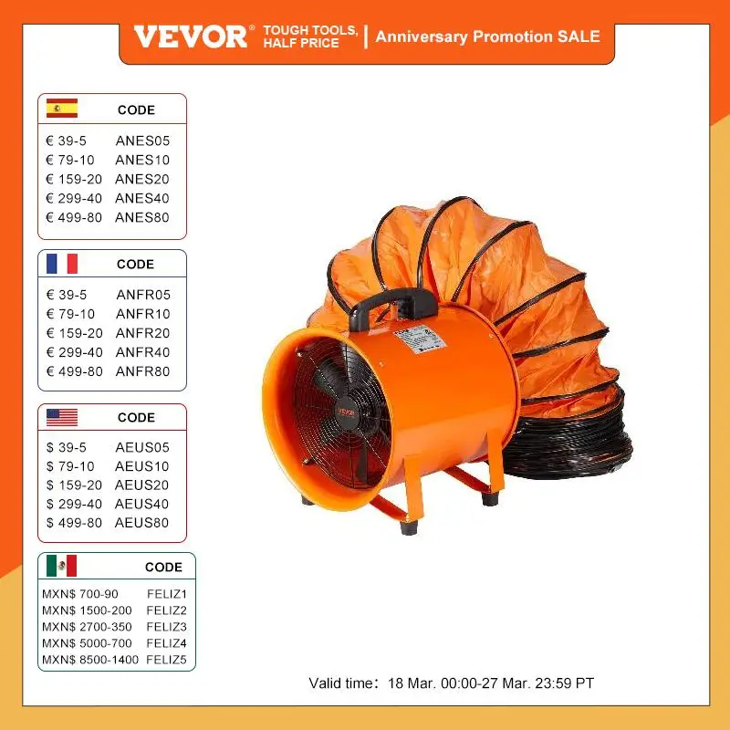 VEVOR Ventilatore di Scarico con Serranda, 1500 m³/h 305 mm Regolatore VEVOR Ventilatore di Scarico con Serranda, 1500 m³/h 305 mm Regolatore